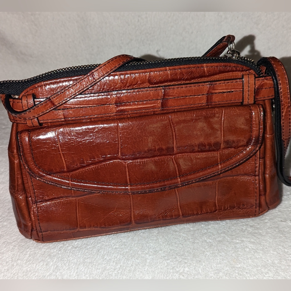 Brighton Small Brown Embossed Leather Multi Pocke… - image 2